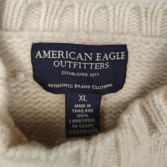 VTG American Eagle Lambswool Sweater Mens M/L/XL Cream Fair Isle Crewneck - Picture 3 of 8